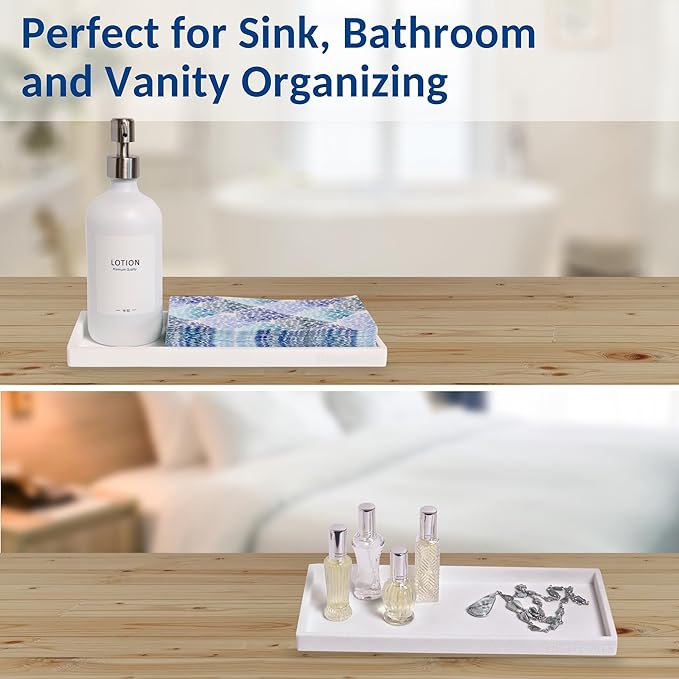 Spacewiser Countertop and Vanity Tray - 11.7" Silicone Bathroom Counter Tray, Dish Soap Trays for Kitchen Counter, Bathroom Counter Organizer Accessories Caddy, Shower Trays Makeup Mat Oil, White