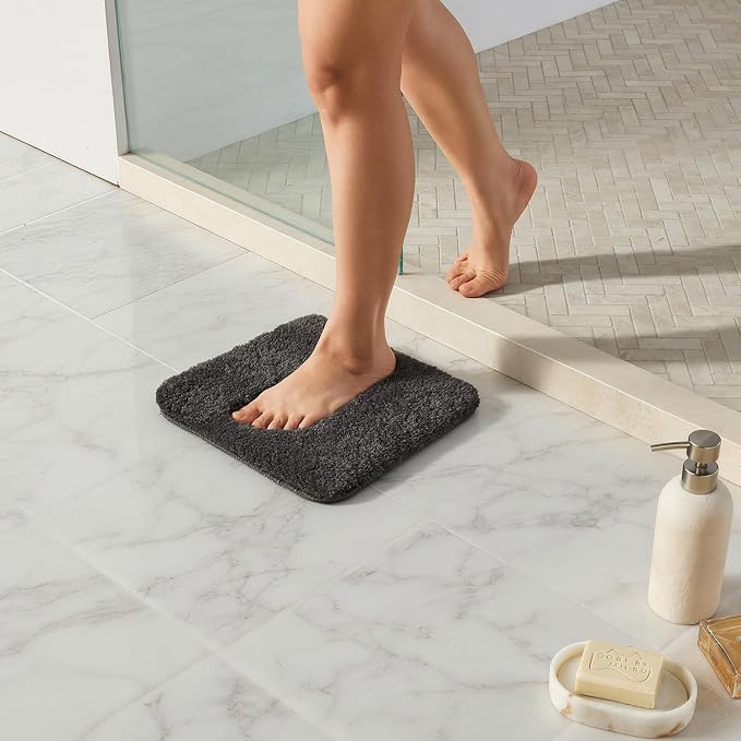 TYUU Small Bath Mat, Ultra Soft Bathroom Rugs Non Slip Washable, Super Absorbent Quick Dry Bath Rug with Rubber Backing for Bathroom Floor, Shower, or Sink, Dark Grey 12" x 12"