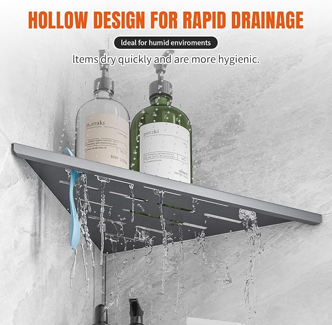 Corner Shower Shelves with Rozar Hole,Rustproof Stainless Steel Shower Caddy Organizer Modern Sturdy Corner Shelf for Shower,10" Large Capacity No-Drill Rack Storage Bathroom Accessories,Sliver