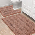 H.VERSAILTEX Bathroom Rugs Bath Rug Set 2 Piece Bathroom Contour Rug Toilet Mat Non Slip Contour Bath Rug Ultra Thick Water Absorbent Striped Bath Mats Washable(36" x 24" Plus 20" x 24" U, Muted Clay)