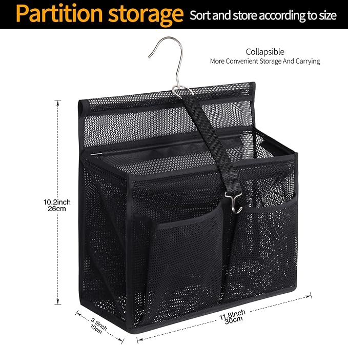 3 Pocket Portable Quick-Dry Hanging Mesh Bathroom Caddy - Swivel Hook Shower Organizer, College Dorm Gym Camping Travel RV Essentials