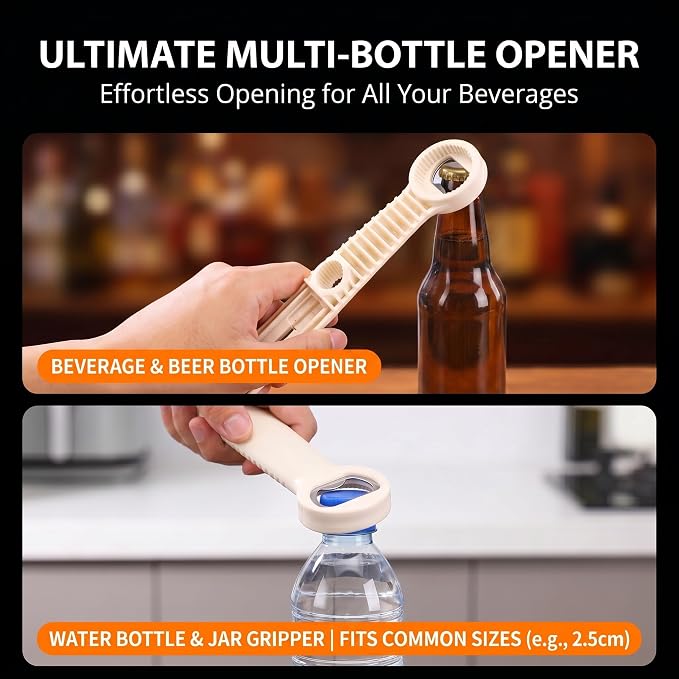 4 in 1 Multi-Purpose Jar Opener, Adjustable 3-Claw Lid Gripper & Bottle Cap Remover Tool for Seniors, Easy Open Jars, Cans, Bottles for Kitchen and Home Use