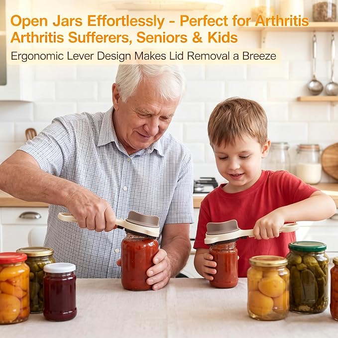 Jar Opener for Weak Hands,4 in 1 Multi-Purpose Jar Openers,Adjustable Jar Opener,Multi-Functional Bottle Openers with Non-Slip Grip for Wine Bottle,Perfect for Arthritis and Weak Hands (Beige)