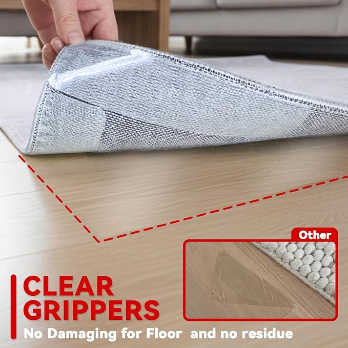 Rug Non Slip Grippers, 12Pcs Carpet Tape Reusable, No Residue on Hardwood Floors, Strong Hold Rug Stickers for Area Rugs, Keep Corners Flat, 2x8 Inch
