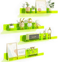 upsimples Acrylic Shelves for Wall Decor, 15" Display Shelf for Figure, Nail Polish, Wall Organizer for Bathroom, Bedroom, Living Room, Playroom, Kids Bookshelf, Clear Fluorescent Green, 4 Pack