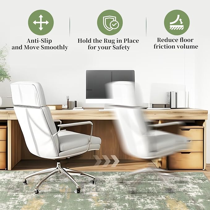 Office Chair Mat for Hardwood Floor & Tile Floor,48"X 60" Heavy Duty Desk Chair Mat for Hard Floors, Under Desk Rug for Rolling Computer Chair,Anti Slip,Low Pile Carpet Floor Protector-Abstract Green
