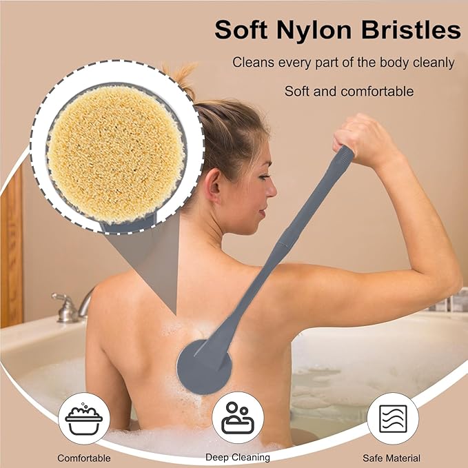 Gobiteli Back Scrubber for Shower,20.5" Long Handle Shower Brush for Body for Deep Clean,Back Brush for Shower for Men Women(Grey)
