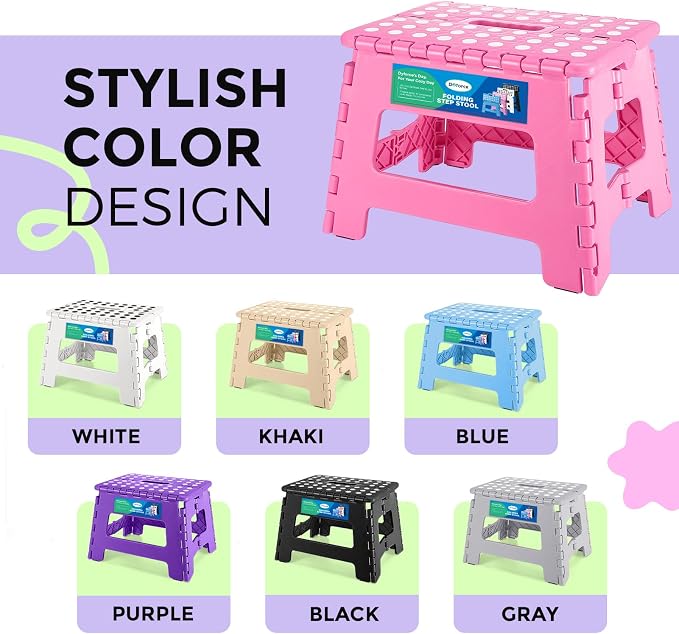 Dyforce Folding Step Stool 9 Inch, Kids Step Stool, Heavy Duty Step Stools for Adults, Compact Foot Stools, Light-Weight Toddler Step Stools for Kitchen, Bathroom, Holds Up to 300 lbs (Pink)