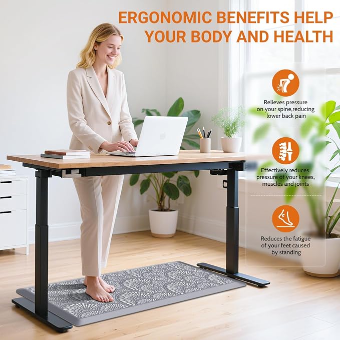 Mattitude Kitchen Mat, 17.3x39in Heavy Duty Ergonomic Comfort Foam Standing Desk Mat, Waterproof Non-Slip Standing Mats and Rugs for Kitchen, Office, Laundry, Grey
