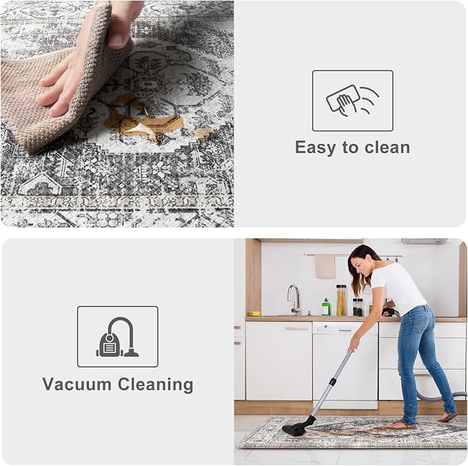 KIMODE Anti Fatigue Kitchen Mats, Boho Vintage Kitchen Rugs Sets of 2, Non Slip Waterproof Kitchen Floor Mats, Ergonomic Cushioned Standing Mats for Sink, Laundry, Desk Grey 20"x47"+20"x32"