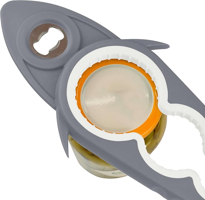 Jar Opener Bottle Opener for Arthritis, 5-in-1 Multifunctional Jar Opener, Easy to Use for Seniors and Weak Hands, Shark Shape Kitchen Gadget for jar, Beer and Bottle (Grey and White)
