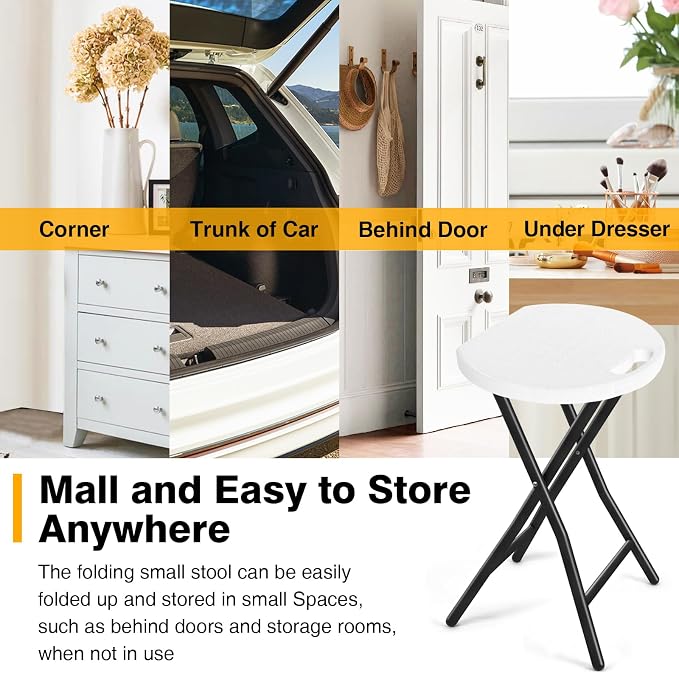 TAVR Furniture Portable Folding Chair with Handle, Heavy Duty Round Fold Stool Chair with 500lbs Capacity for Adults, 18 Inch Foldable Stool for Dorm, Kitchen, Vanity, Church and Outdoor use