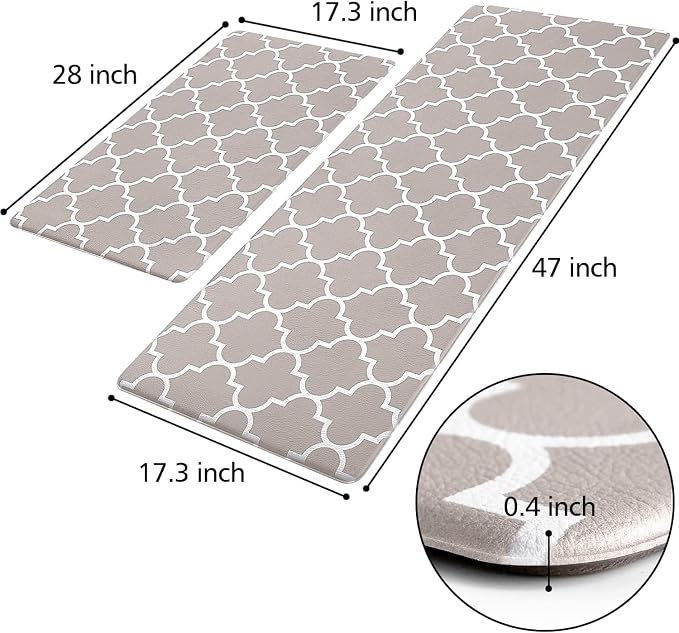 KMAT Kitchen Mat [2 PCS] Cushioned Anti-Fatigue Area Rug Sets, Waterproof Non-Slip Kitchen Mats and Rugs Heavy Duty PVC Ergonomic Comfort Foam Rug for Kitchen, Floor Home, Office, Sink, Khaki
