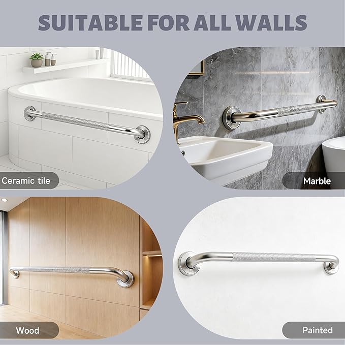 32 Inch Shower Grab Bar 1.25" Dia, 2 Pack Chrome Anti Slip Bathroom Grab Bar, 304 Stainless Steel Knurled Handicap Grab Bars, Safety Support Handrail,Bath Shower Handle for Elderly Injury Senior