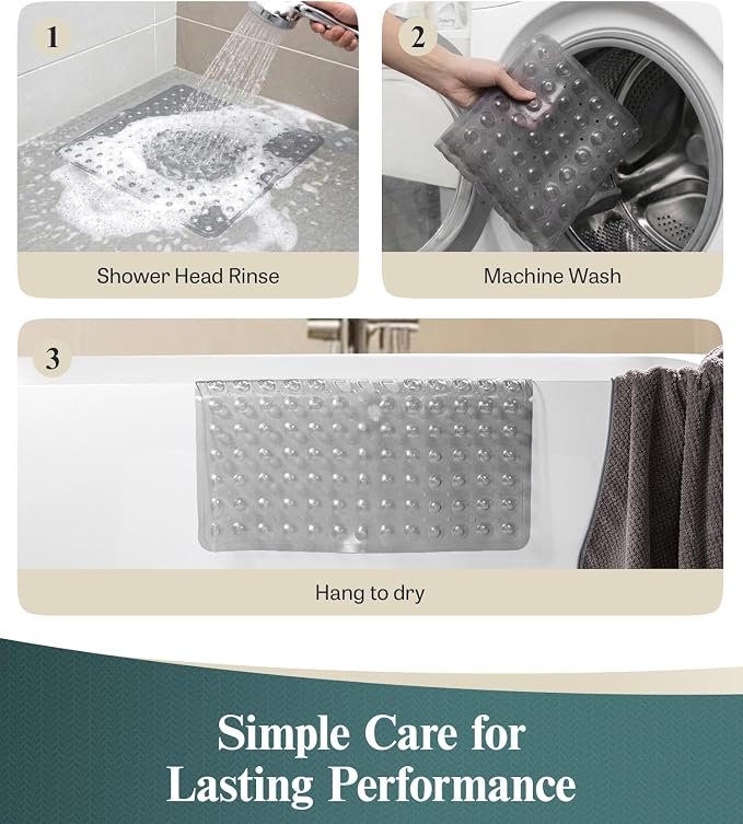 HITSLAM 21x21 Inch Square Shower Mat Non Slip, Anti Slip Bathtub Mat with Strong Suction Cups & Drainage Holes, Machine Washable Bathroom Floor Mat for Inside Shower Stall and Tub, Grey