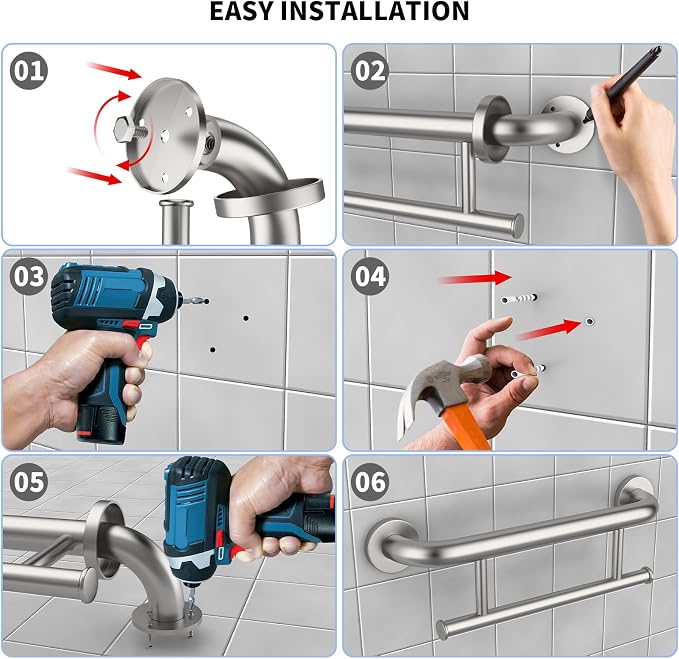 Brushed Nickel Grab Bar 17 Inch w/Towel Holder, iHansee Stainless Steel Shower Towel Bar Bathroom Balanced Support Handle, Wall Mount Safety Handrail Grab Rail for Elderly Senior Handicap Disabled