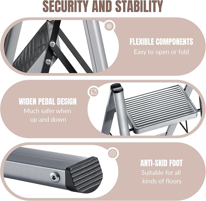 XinSunho 2 Step Ladder, Folding Step Stool with Anti-Slip Wide Pedal, Portable Sturdy Steel Ladder 2 Steps, 330lbs Safety Kitchen & Household Ladder