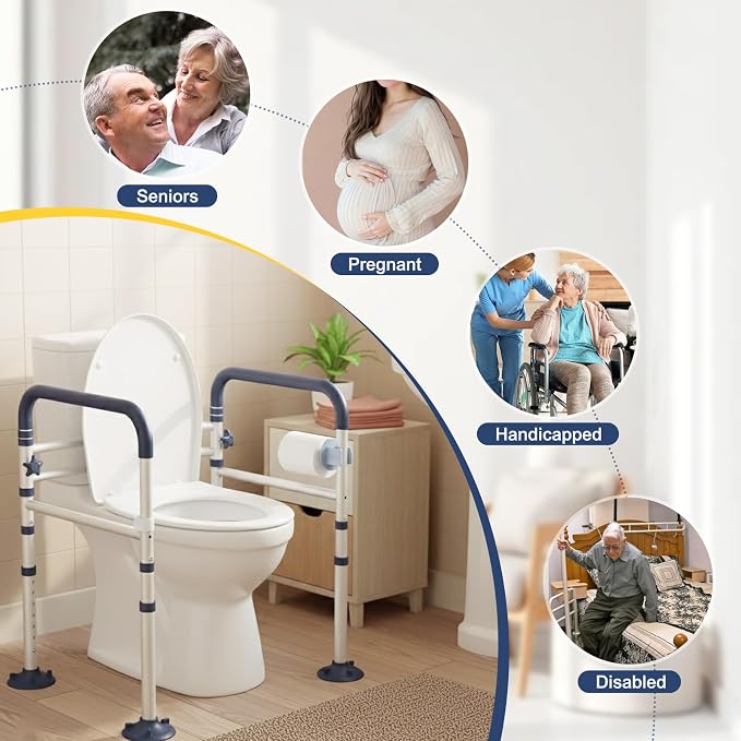 Toilet Safety Rails for Seniors, Adjustable Height & Width Toilet Rails, 350 lb Toilet Handles for Elderly and Disabled, Foldable Toilet Safety Frame, Toilet Bars Fit Any Toilets