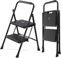 Sweetcrispy 2 Step Ladder, 800lbs Folding Step Stool with Wide Anti-Slip Pedal, Sturdy Ladder, Convenient Handrail, Lightweight, Portable Step Stool for Kitchen, Garage & Outdoor Use