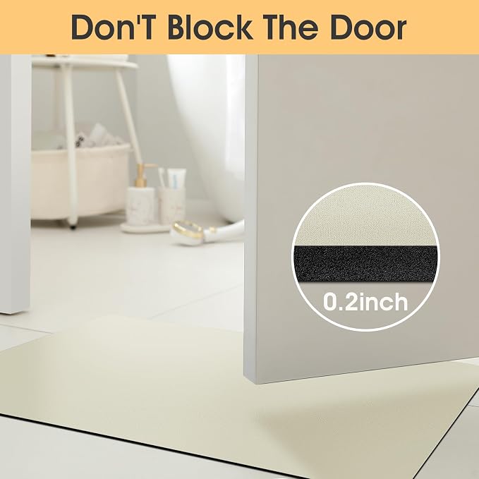 ACCUMTEK Non Slip Bath Mat, Thin Bathroom Rugs Fit Under Door, Quick Dry Bath Mats, Machine Washable Bath Rugs for Bathroom, Bathtub & Kitchen, Light Beige/Upgraded Solid/32 x20
