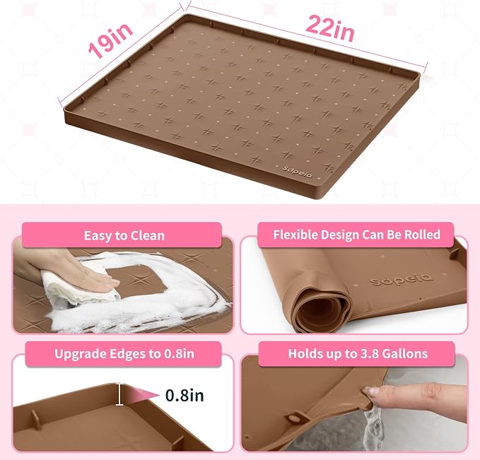 Sdpeia Under Sink Mat 22"×19" Waterproof Silicone Cabinet Liner & Sink Protector for Kitchen & Bathroom, Multi-Purpose Organizers Tray for Pets, Laundry, Cat Litter Mat