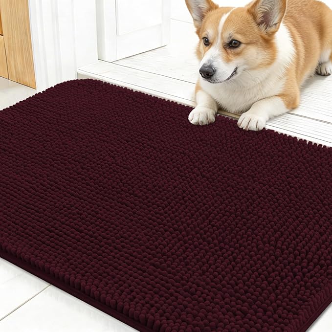 OLANLY Dog Door Mat for Muddy Paws 24x16, Absorbs Moisture and Dirt, Absorbent Non-Slip Washable Doormat, Quick Dry Chenille Mud Mat for Dogs, Entry Indoor Entryway Carpet for Inside Floor, Russet