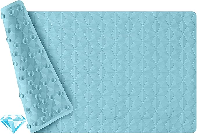 Non Slip Bathtub Mat for Bath Tub Shower - Natural Rubber Mat with 241 Suction Cups - Soft Bathroom Safety Mat - Unique Diamond Pattern - Fatigue Relief - Machine Washable - 16 × 28 Inch