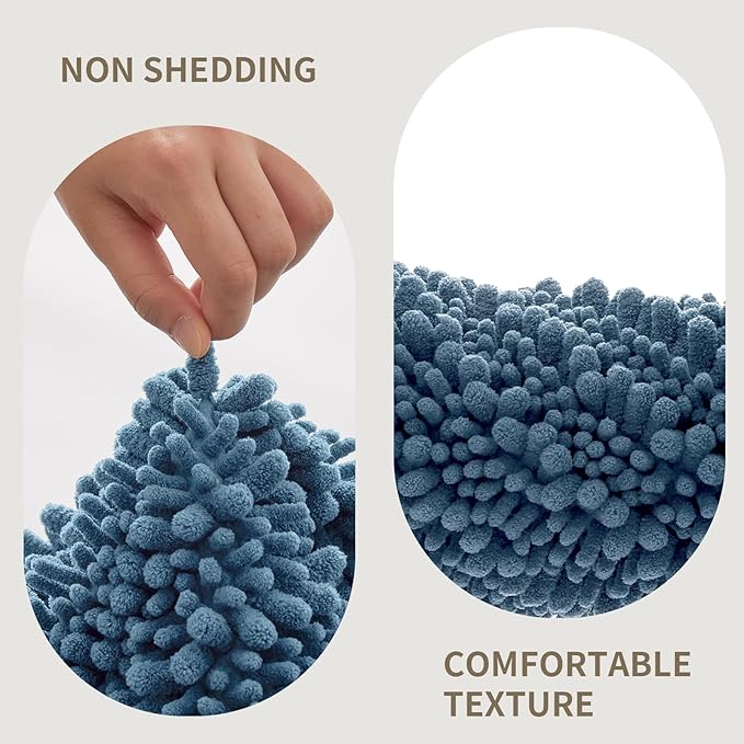 Bathroom Rugs Non Slip Washable 44x24, Extra Thick Soft Chenille Absorbent Bath Mat, High Density Barrier Non Slip Backing, Quick Dry Plush Shaggy Floor Carpet for Tub&Shower, Blue