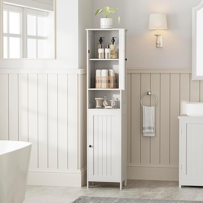 Homleke Tall Bathroom Storage Cabinet with 2 Doors, 67"H Narrow Storage Cabinet with Adjustable Shelves& Anti-Tip Design, Reversible Door Installation, Easy Assembly, 11.8 x 15.7 x 66.9 Inches, White