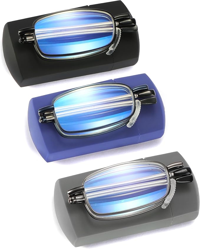touk Foldable Reading Glasses Anti Blue Light, Soft Nose Pad Spring Hinge Compact Readers Portable Case for Men Women 2 Pack