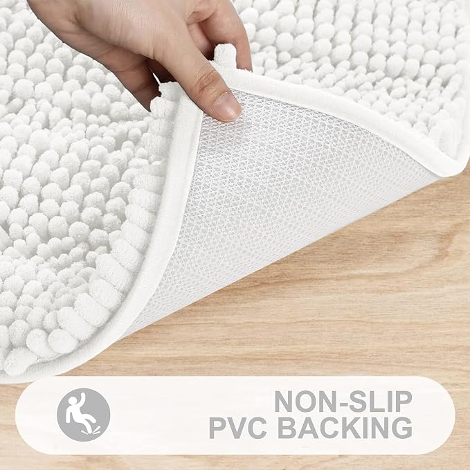 Grandaily Chenille Striped Bathroom Rugs 24x16, Extra Thick and Absorbent Bath Mats, Non-Slip Soft Plush Shaggy Shower Carpet, Machine Wash Dry, Bath Rug for Bathroom, (Small, Ivory)