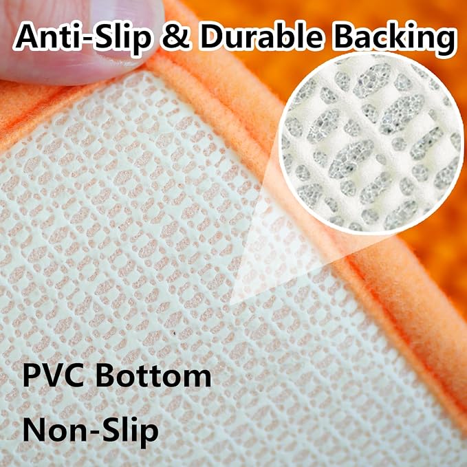 Bathroom Rugs Chenille 3-Piece Extra Soft and Absorbent Shag Bathroom Rugs, Machine Wash Mat, Strong PVC Non-Slip Underside, Plush Carpet Mats (Orange)