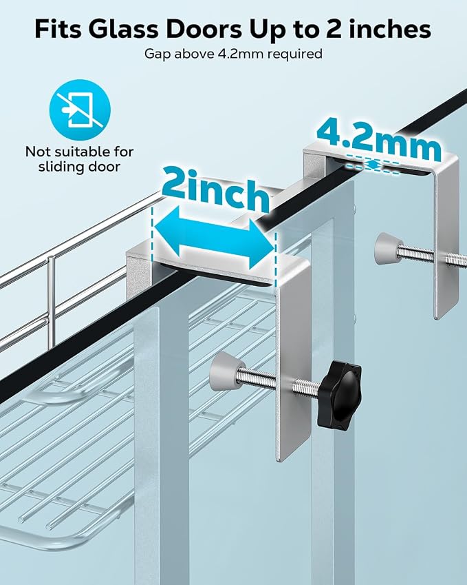 Nieifi Over the Door Shower Caddy, Stainless Steel Rustproof, Adjustable Hanging Shower Organizer, Anodized Aluminum, Silver