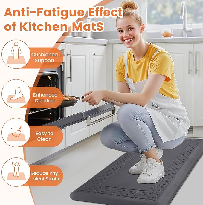 4/5 Inch Thicker Kitchen Mats for Floor Non-Slip Anti Fatigue Comfort Mat Waterproof Kitchen Rug for Sink, Office,Home Stain Resistant Standing Desk Rugs-17.3"x 39", Grey