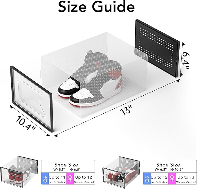Foluck X-Large Shoe Storage Box, 15 Pack Clear Plastic Stackable Shoe Organizer for Closet, Interlocking Design Shoe Container Bins for Sneakers, Foldable Shoe Rack with Lids, Black