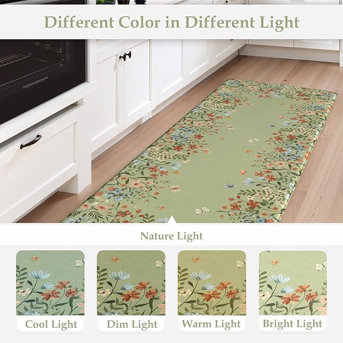 KIMODE Kitchen Mats for Floor Anti Fatigue, 20"x47"+20"x32" Farmhouse Kitchen Rugs Sets of 2, Padded Kitchen Floor Mats, Comfort Standing Mats for Sink Laundry Office Desk Sage Green