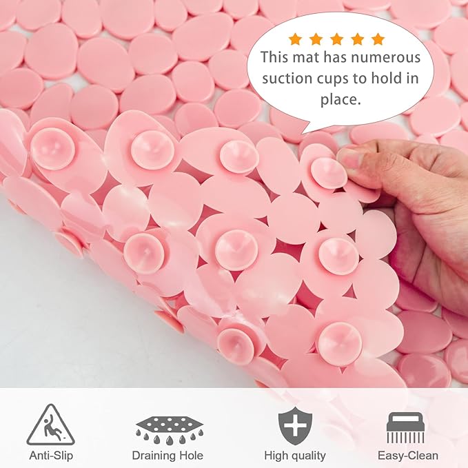 SONGZIMING Pebble Bath Mat for Bathtub to Anti Slip Bathtub Mat in Shower with 16 Inches by 35 Inches (Pink)