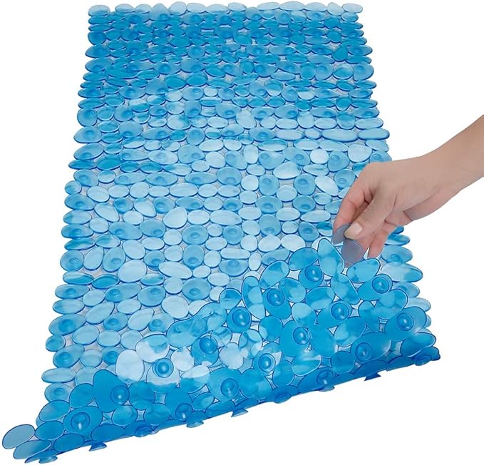 SONGZIMING Pebble Bath Mat for Bathtub to Anti Slip Bathtub Mat in Shower with 16 Inches by 35 Inches (Clear Blue)