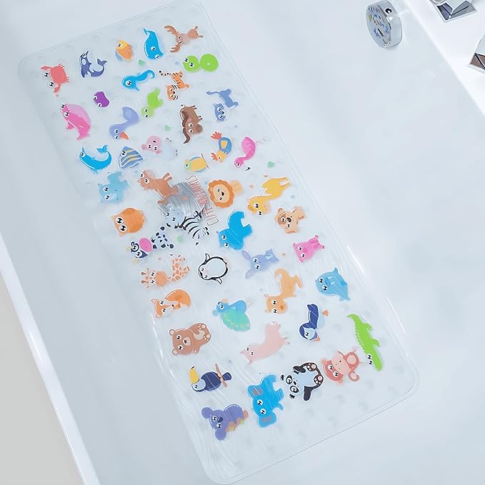 BEEHOMEE Bath Mats for Tub Kids,Baby Toddler - Large Cartoon Non-Slip Bathroom Bathtub Anti-Slip Shower Mats for Floor 35x15,Machine Washable XL Size Bathroom Mats (Zoo)