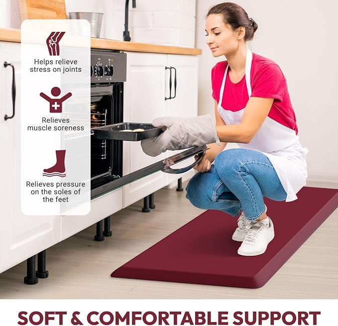 4/5 Inch Thick Kitchen Mat - Cushioned Anti Fatigue Mats for Kitchen Floor - Easy to Clean, Waterproof, Non-Slip Kitchen Rug for Sink, Office, Kitchen (22''x54'' Red)