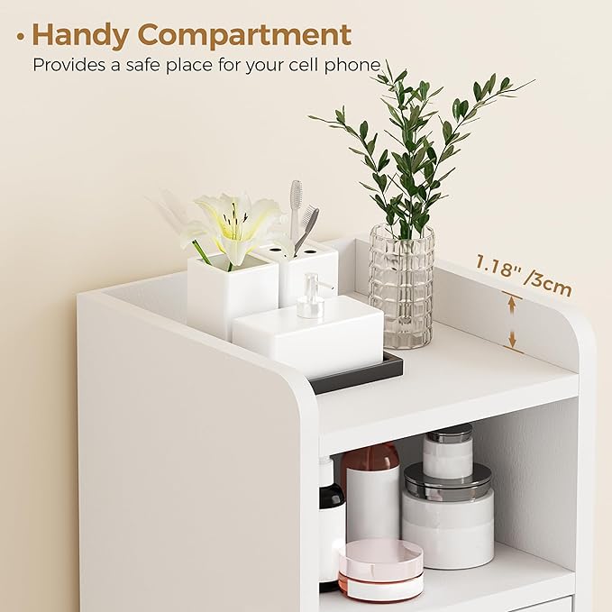 BEWISHOME Small Bathroom Cabinet, Bathroom Storage Cabinet with Adjustable Shelves & 2 Doors, Narrow Toilet Paper Cabinets, 7.9" D x 7.9" W x 31.5" H, for Small Spaces, White YYG03W