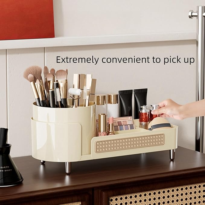 Booklov Rotating Makeup Caddy Organizer for Vanity, Large Capacity Cosmetic Display Case, Countertop Beauty Storage Holder for Skincare, Brush Eyeliner Lipstick, Counter Table Organization, Cream