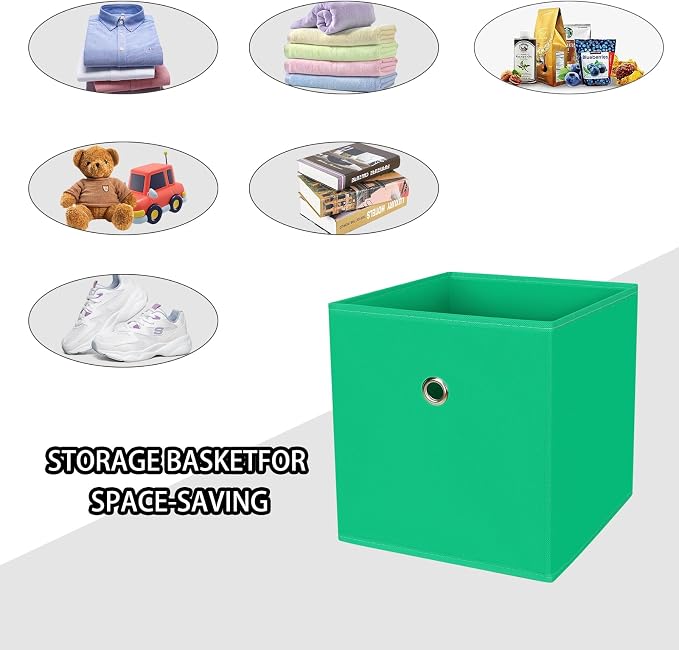 Foldable Storage Cubes Bins ,11 Inch Cloth Storage Cube Fabric Storage Box Cubes Organizer Baskets with Handles for Home Organizer Set of 6 (Green)