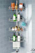 HAMITOR Shower Caddy Tension Pole: 4-Tier Corner Rustproof Bathroom Organizer - No-Drill Adjustable Shower Shelf for Renters - Floor to Ceiling Family Apartment Storage Rack - 47-121 Inch Silver Gray
