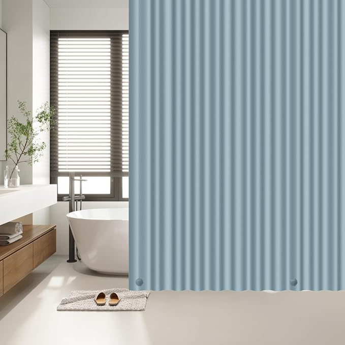 EHZNZIE Stone Blue Shower Curtain Liner 72x72, PEVA Waterproof Bath Curtain, No Chemical Smell, 3 Weighted Magnets, Durable with Rustproof Metal Grommets