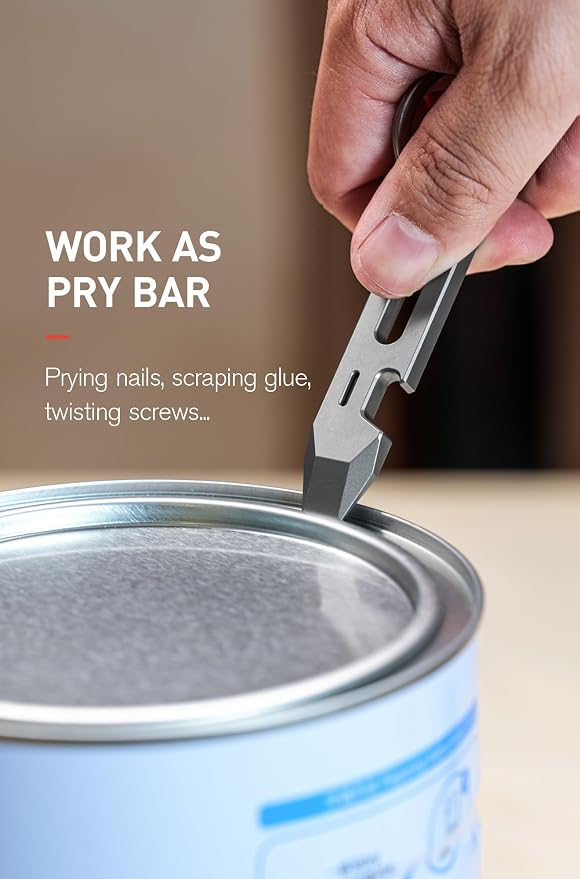 KEEPO LINK Titanium EDC Pry Bar Multitool, 4-in-1 Keychain Prybar Tool with Bottle Opener, Hex Wrench & Ruler, Pocket Pry Tool for Everyday Carry, Camping & Outdoor Gear, OLT03 (Gunmetal Grey)