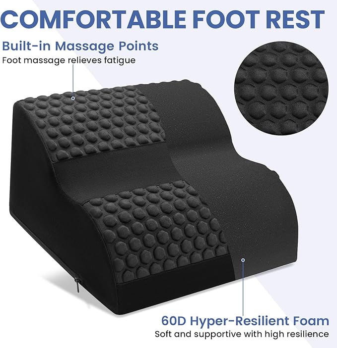 Foot Rest for Under Desk at Work, 3-Tier Foot Stool with Thick High-Density Foam and Massage Dots, Ergonomic Footrest with Washable Cover for Home and Office, Back, Legs & Hip Pain Relief (Black)