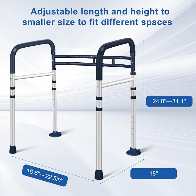 Toilet Safety Rails (350 LB) – Adjustable, Foldable Toilet Handle Frame for Elderly & Disabled Adults, Supports All Toilet Types (Lake Blue)