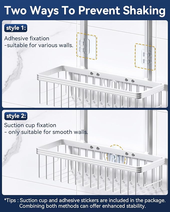 YASONIC Never Rust Shower Caddy Hanging, Aluminum Shower Racks for Inside Shower, 2-Tier Shower Organizer Hanging Over Shower Head with Hooks and Soap Holder, Silver