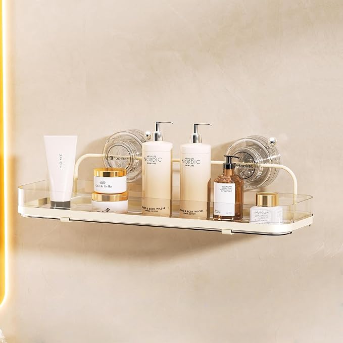 Suction Cup Shower Caddy, Wall Mounted No Drilling Bathroom Shower Organizers Storage Rack, Removable Shelves for Inside the Shower, Clear